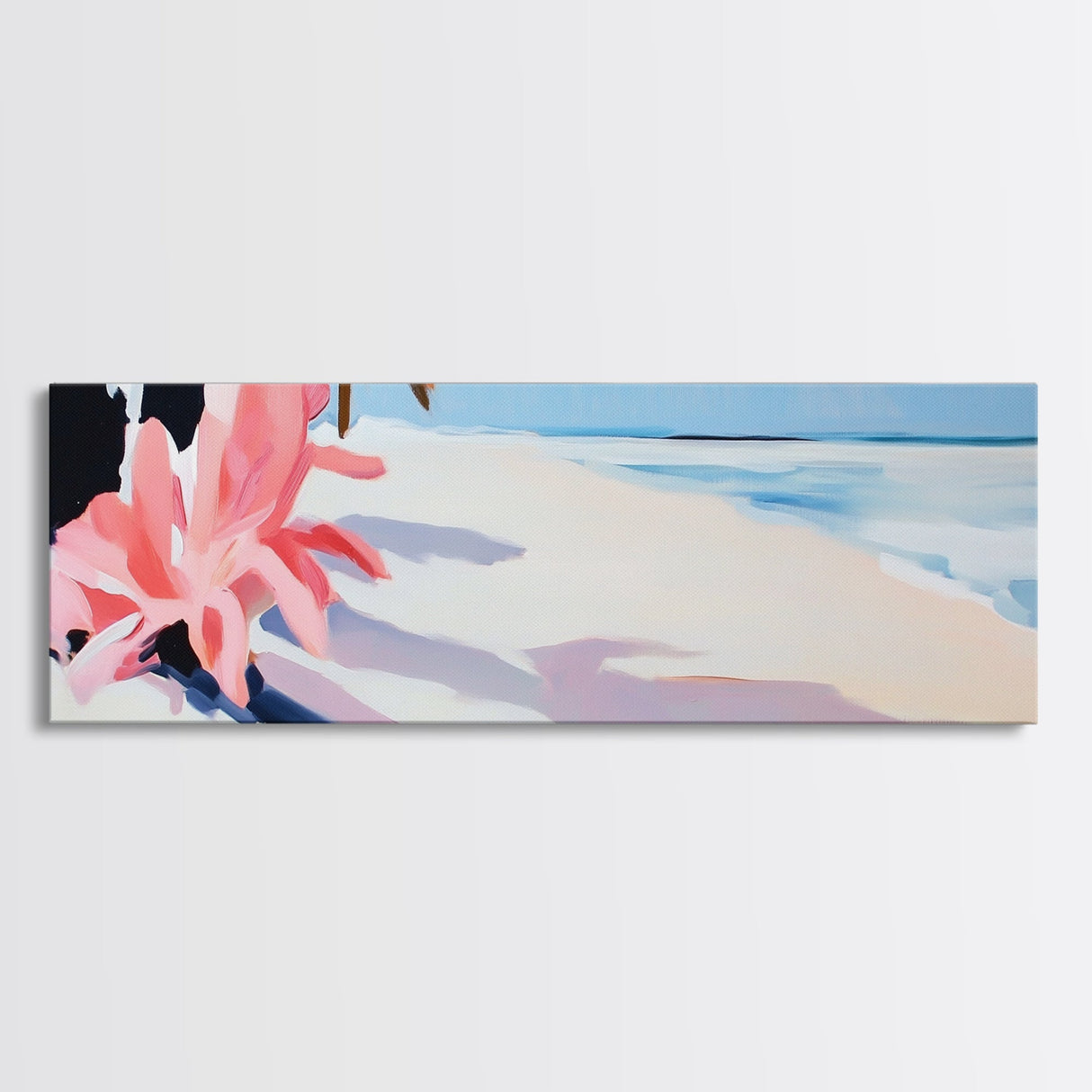 Tropical Beach, Palm Shadow, Minimalist Art, Coastal Wall Art, Summer Aesthetic, Framed Canvas Print, Living Room Art, Boho Beach Decor