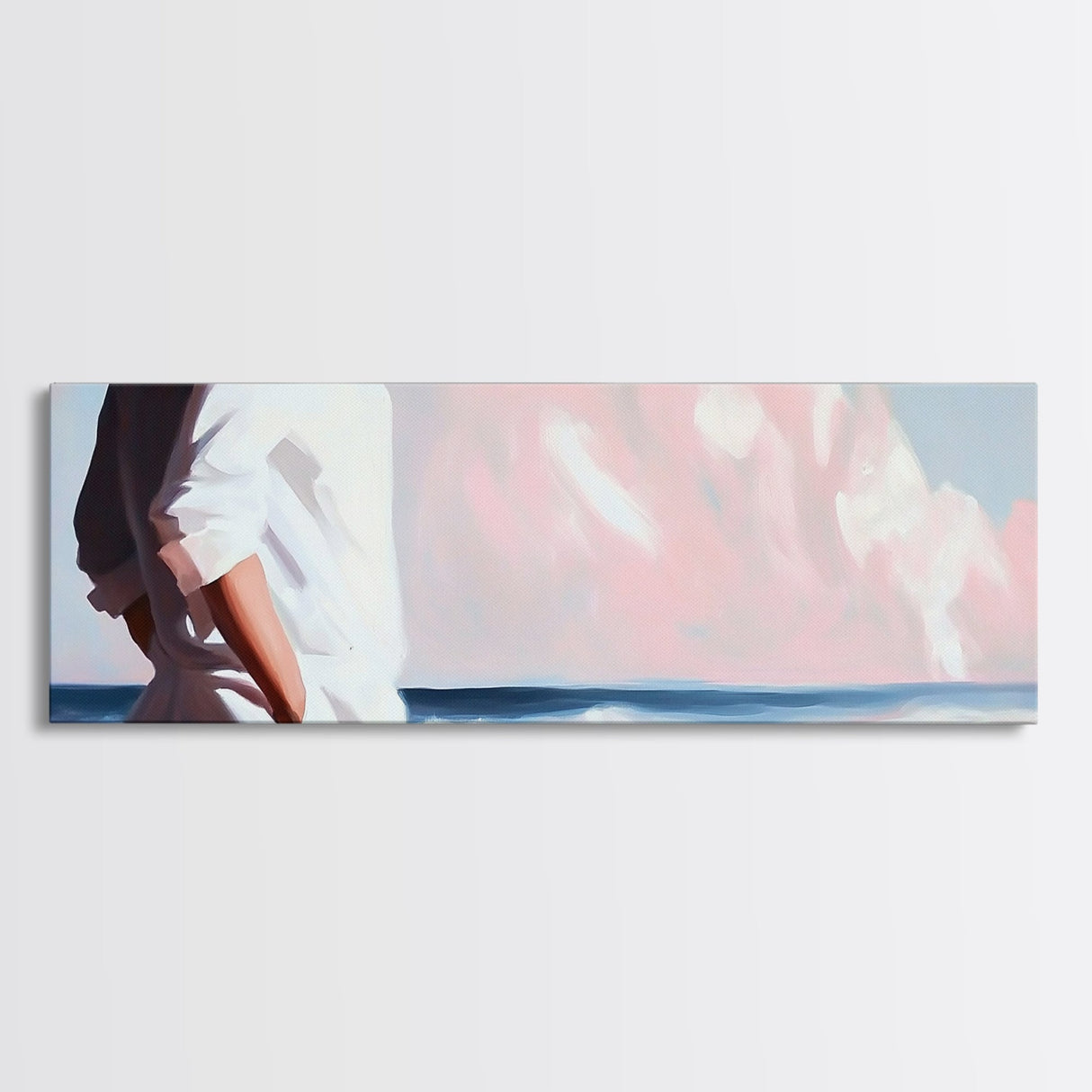 Beach Walk, Ocean Breeze, Pastel Sky, Dreamy Coastal Art, Soft Feminine Aesthetic, Framed Canvas Print, Bedroom Wall Art, Minimalist Decor