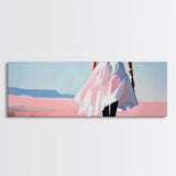 Flowing Dress, Beach Walk, Pastel Aesthetic, Dreamy Art, Canvas Print, Bedroom Wall Art, Feminine Home Decor, Soft Colors