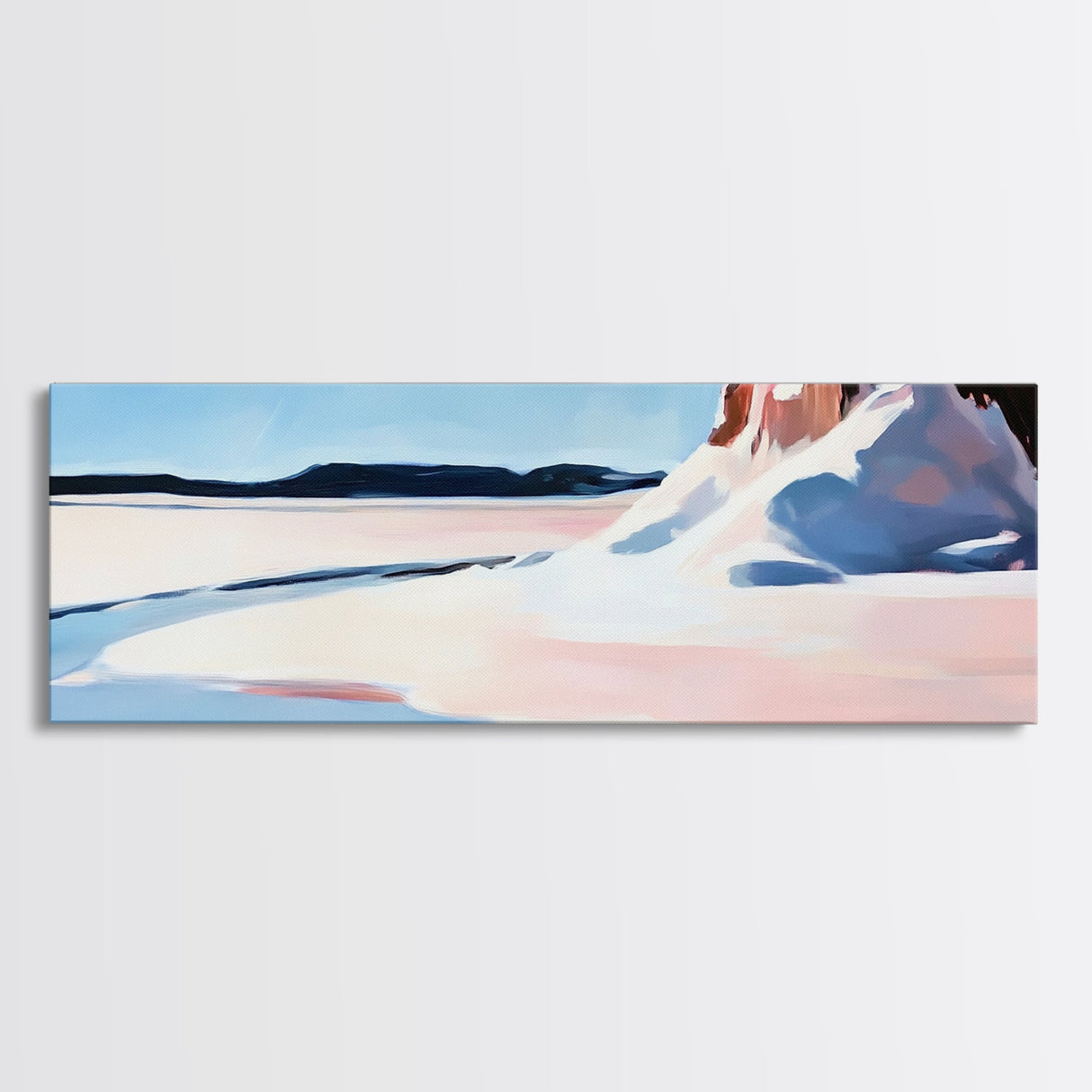 Winter Landscape Print, Snowy Mountain Scene, Nature Painting, Soft Blue Art, Large Canvas Print, Minimalist Home Decor, Office Wall Art