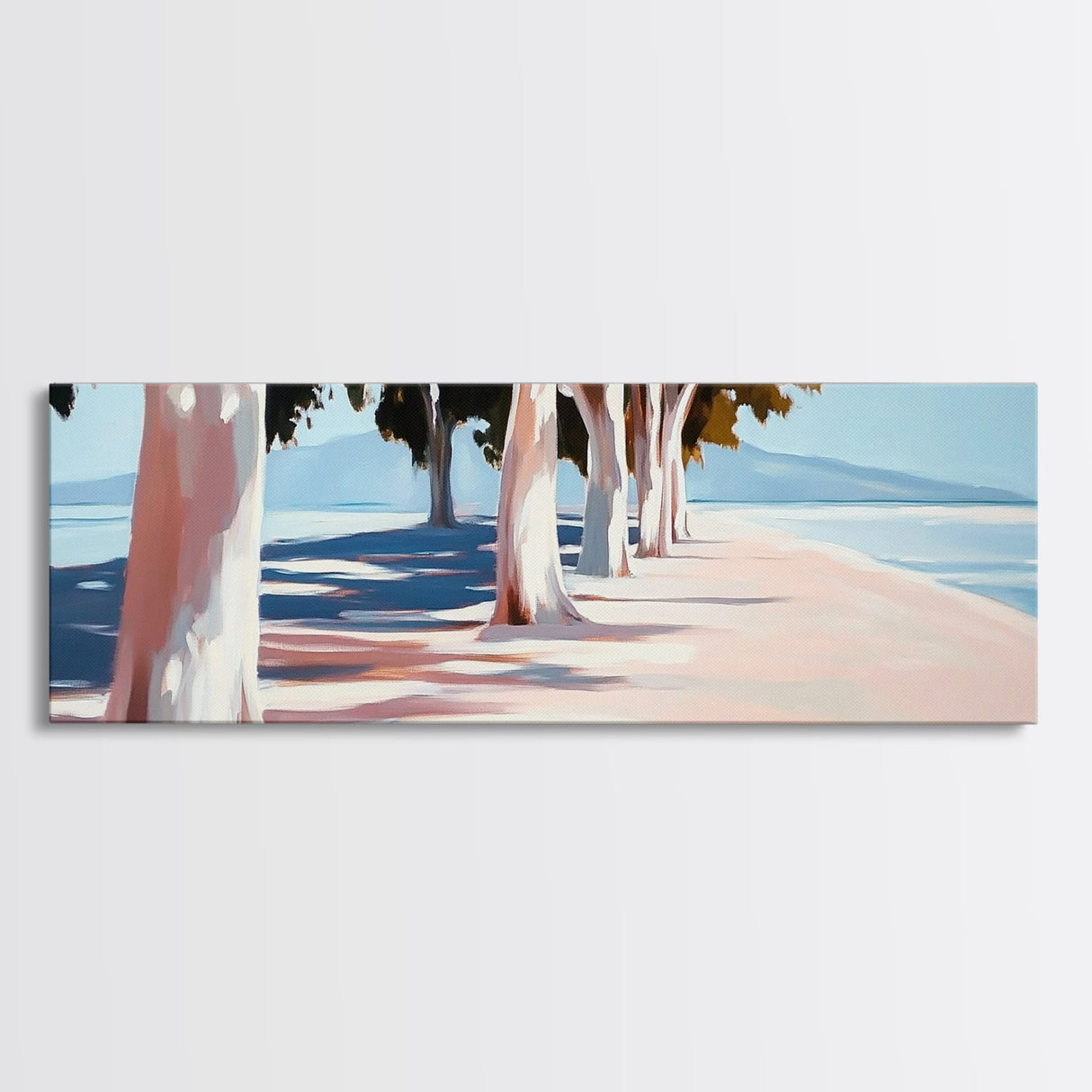 Tree Lined Path, Coastal Art, Scenic Landscape, Framed Canvas Print, Office Wall Art, Minimalist Nature Decor, Modern Impressionism