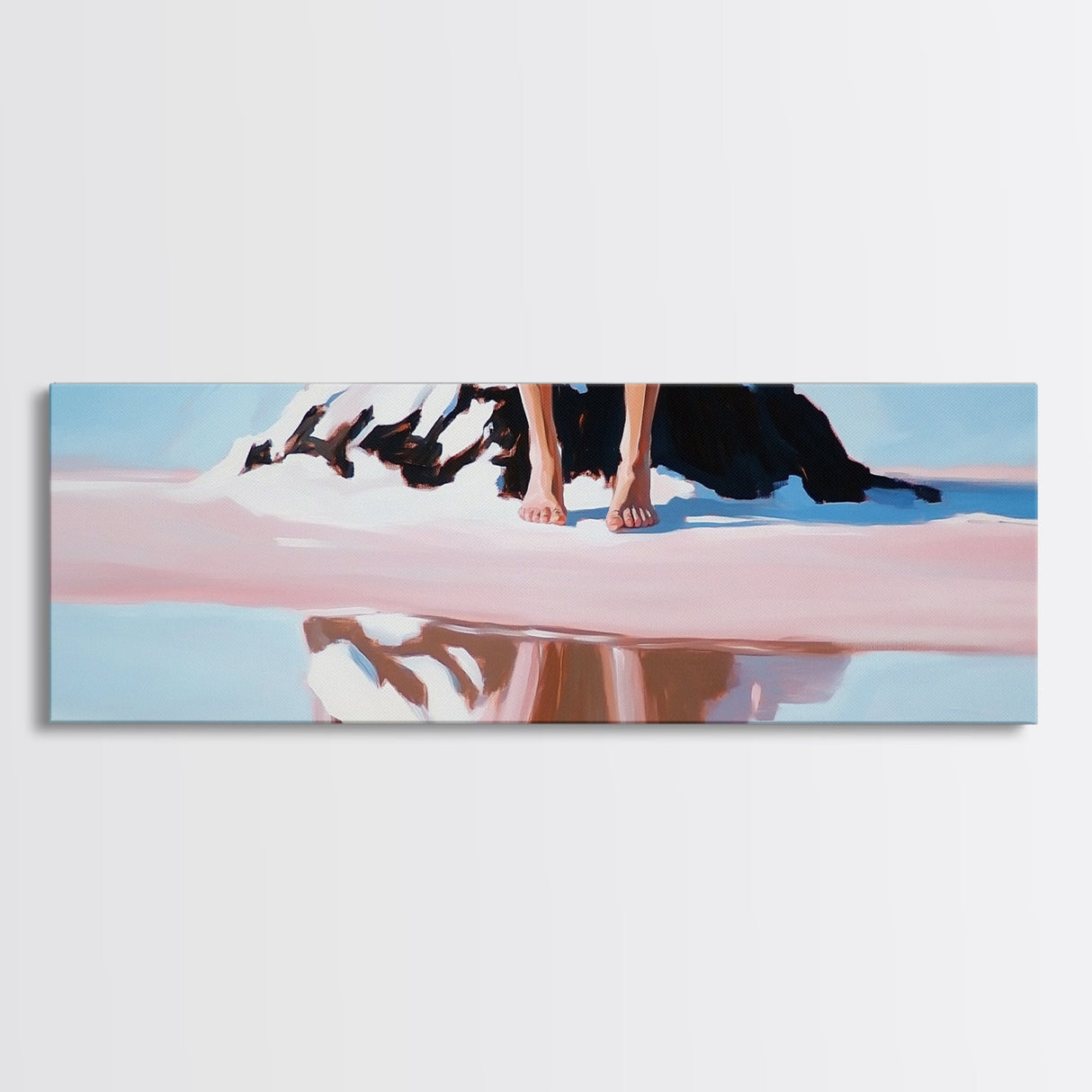 Seated on Rock, Serene Beach, Pink Tones, Coastal Minimalism, Contemporary Decor, Canvas Print, Bedroom Wall Art, Boho Vibes