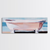 Clawfoot Tub, Coastal Art, Bathroom Wall Art, Modern Decor, Minimalist Painting, Ocean Art, Beach House, Framed Canvas Print