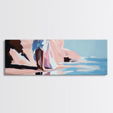 Woman Walking, Elegant Art, Coastal Chic, Bedroom Wall Art, Fashion Illustration, Soft Pastel Tones, Framed Canvas Print, Feminine Decor