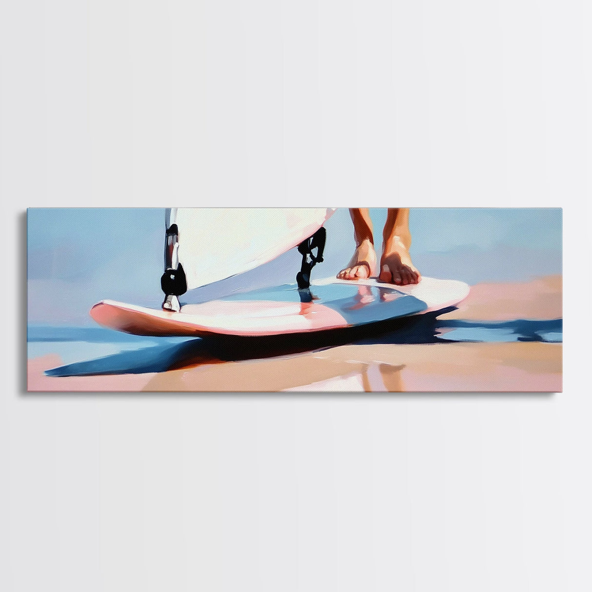 Surfboard Reflections, Beach Vibes, Modern Coastal Art, Surfing Aesthetic, Boho Home Decor, Framed Canvas Print, Watercolor Inspired