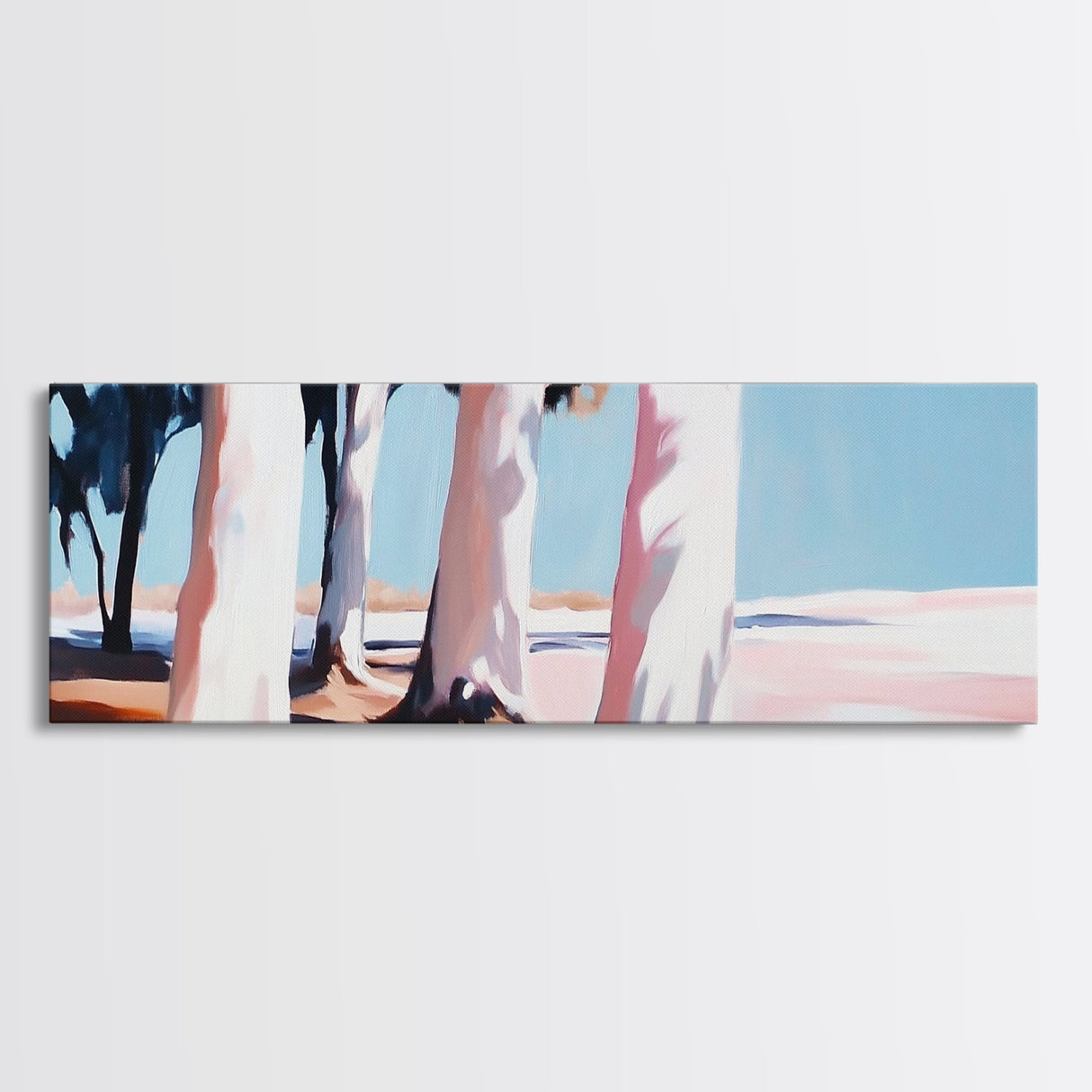 Seaside Trees, Coastal Serenity, Minimalist Nature Art, Zen Wall Decor, Neutral Home Aesthetic, Framed Canvas Print, Modern Tranquility