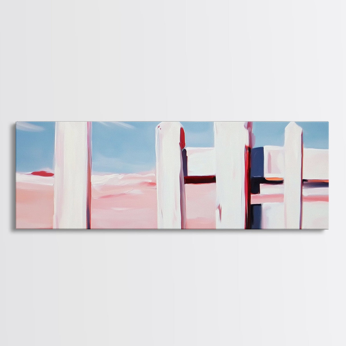 White Fence, Pastel Horizon, Modern Country Art, Minimalist Home Decor, Canvas Print, Farmhouse Wall Art, Soft Neutral Tones, Elegant Art