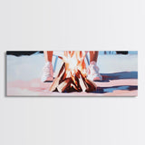 Campfire Scene, Autumn Night Art, Outdoor Adventure, Canvas Print, Rustic Home Decor, Cozy Warmth, Minimalist Fire Painting