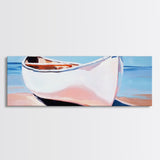 White Canoe, Coastal Wall Art, Seaside Aesthetic, Framed Canvas Print, Minimalist Boat Painting, Nautical Beach House Art, Ocean Decor