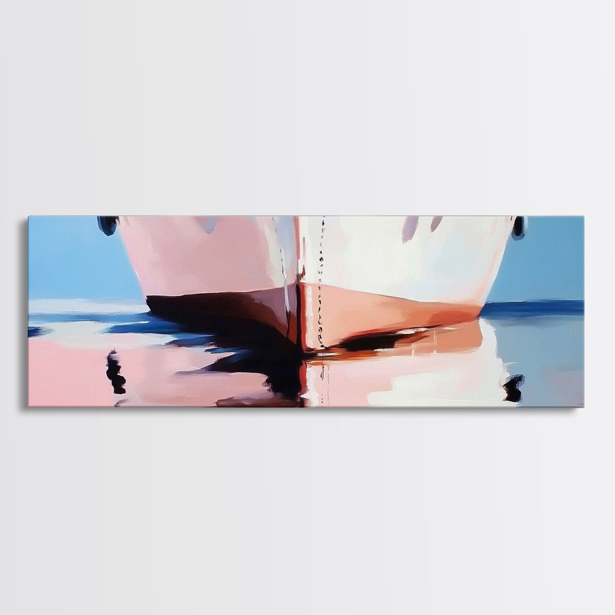 Soft Reflection, Coastal Wall Art, Minimalist Boat Painting, Nautical Home Decor, Pastel Seascape, Framed Canvas Print, Beach Art