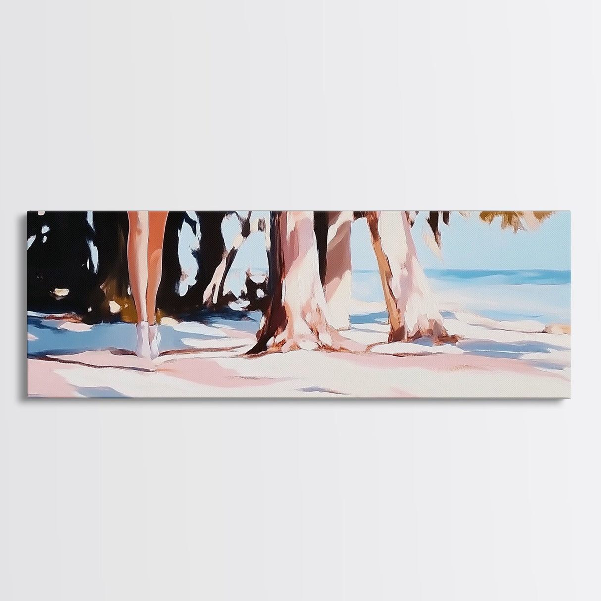 Palm Shadows, Beach Escape, Relaxing Shoreline, Summer Coastal, Canvas Print, Boho Aesthetic, Living Room Wall Art, Modern Tropical Decor
