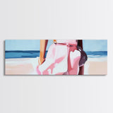Beach Walk, Soft Waves, Feminine Coastal, Romantic Seascape, Framed Canvas Print, Boho Art, Bedroom Wall Art, Minimalist Aesthetic