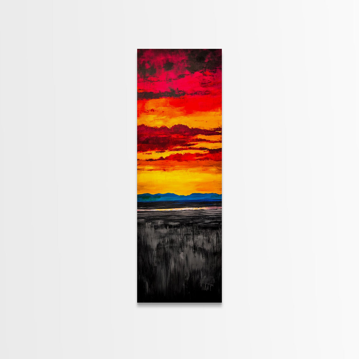 Fiery Sunset Painting, Dramatic Red Orange Sky, Bold Abstract Landscape, Framed Canvas Print, Modern Wall Decor, Living Room Art