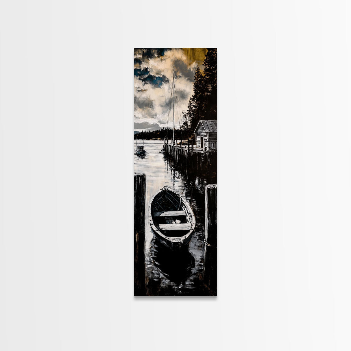 Rustic Dock, Lake House Art, Black and White Landscape, Canvas Print, Nautical Home Decor, Cabin Wall Art, Living Room Artwork