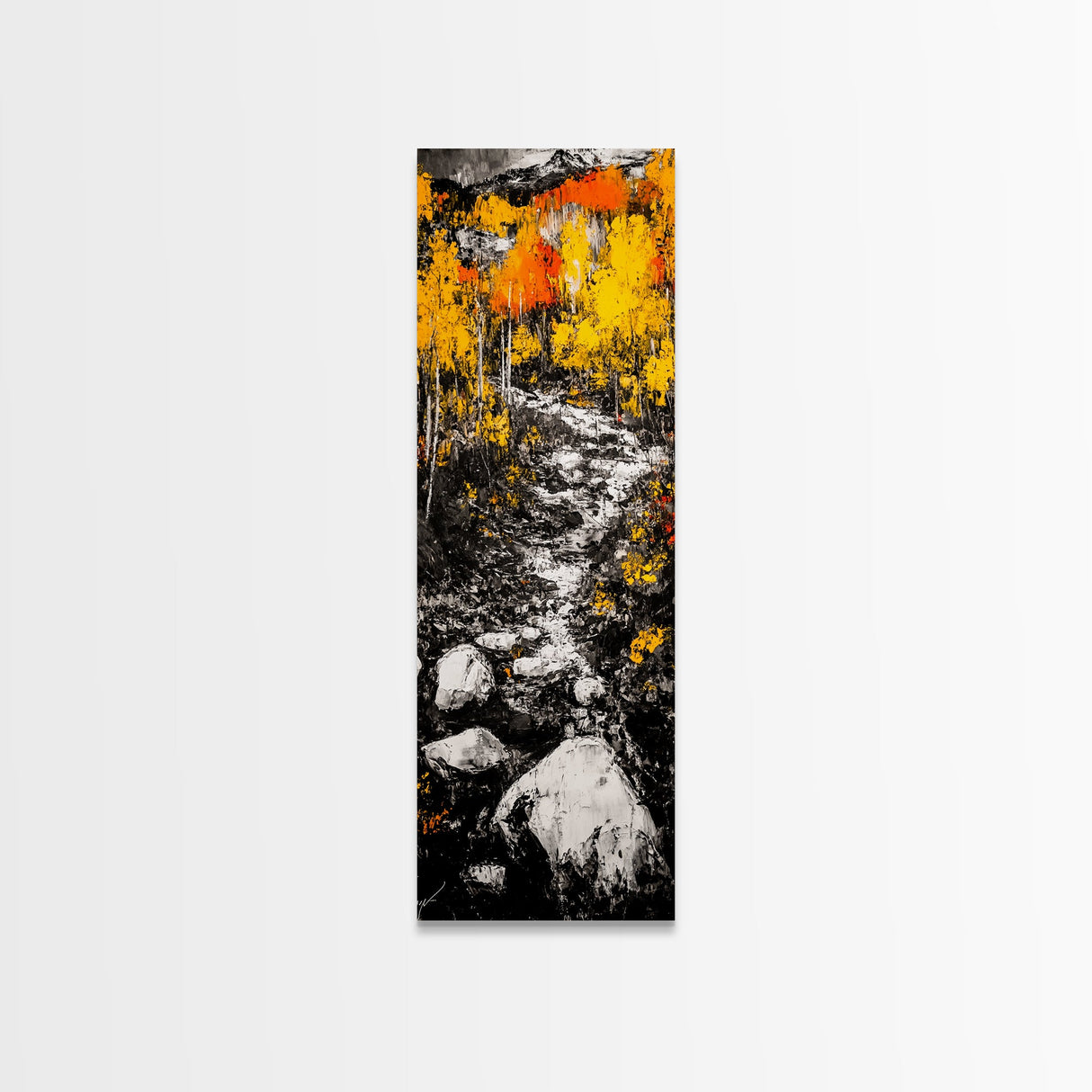 Autumn Forest, Golden Trees, River Path, Framed Canvas Print, Fall Landscape Art, Rustic Wall Decor, Cabin Art, Living Room Wall Art