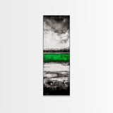Green Lake, Moody Sky, Reflection, Framed Canvas Print, Minimalist Landscape, Monochrome Art, Office Decor, Nature Inspired Wall Art