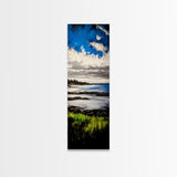 Tranquil Shore, Vibrant Blue Water, Serene Ocean View, Modern Coastal Decor, Beach House Aesthetic, Framed Canvas Print