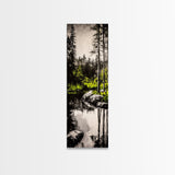 Tranquil River, Black White Nature, Reflective Water Scene, Forest Wall Decor, Rustic Landscape, Living Room Art, Framed Canvas Print