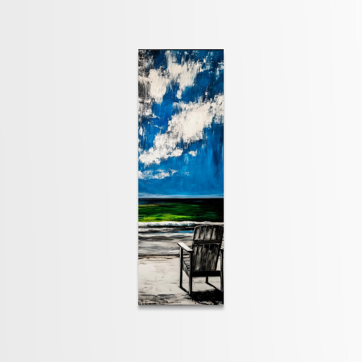 Seaside Chair, Ocean View, Relaxing Beach, Framed Canvas Print, Coastal Wall Art, Serene Landscape, Beach House Decor, Living Room Art