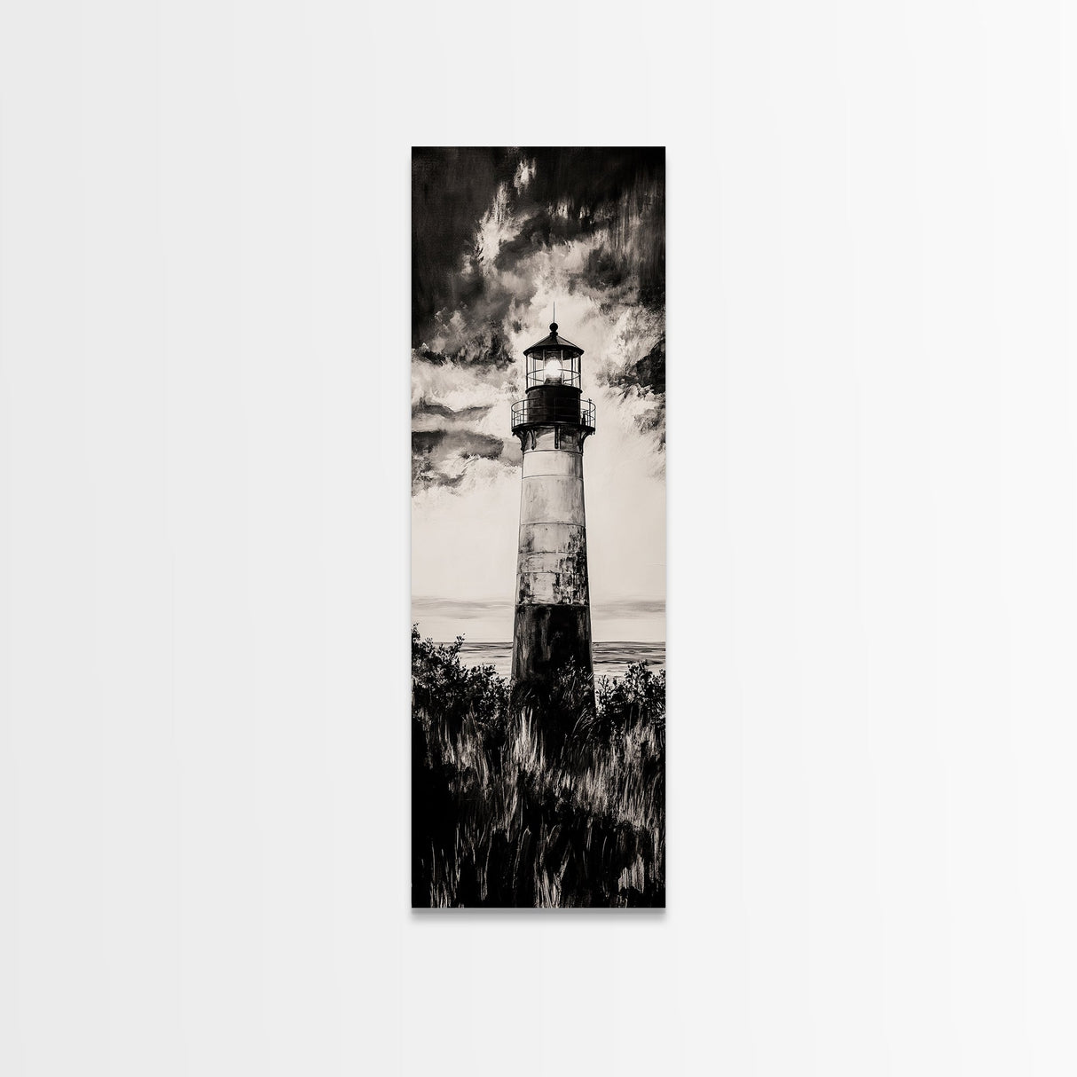Lighthouse Silhouette, Coastal Wall Art, Nautical Decor, Canvas Print, Black and White Art, Seaside Home Decor, Minimalist Ocean Scene