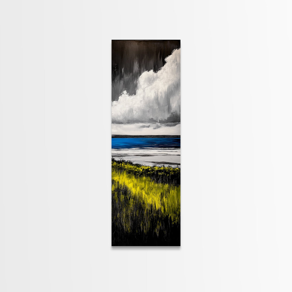 Coastal Field, Dramatic Clouds, Moody Landscape Art, Nature Inspired Decor, Framed Canvas Print, Entryway Wall Art, Modern Farmhouse Art