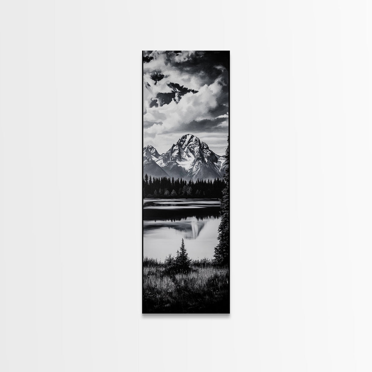Teton Mountains, Framed Canvas Print, National Park Art, Rustic Cabin Decor, Wilderness Landscape, Black and White Art, Office Decor