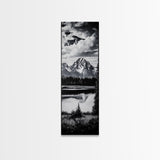 Teton Mountains, Framed Canvas Print, National Park Art, Rustic Cabin Decor, Wilderness Landscape, Black and White Art, Office Decor