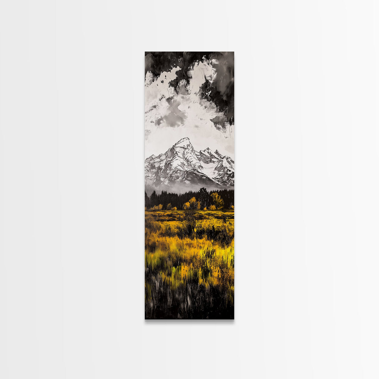 Snowy Peaks, Fall Meadow, Framed Canvas Print, Rustic Landscape Art, Mountain Decor, Cozy Cabin Art, Nature Art, Dining Room Decor