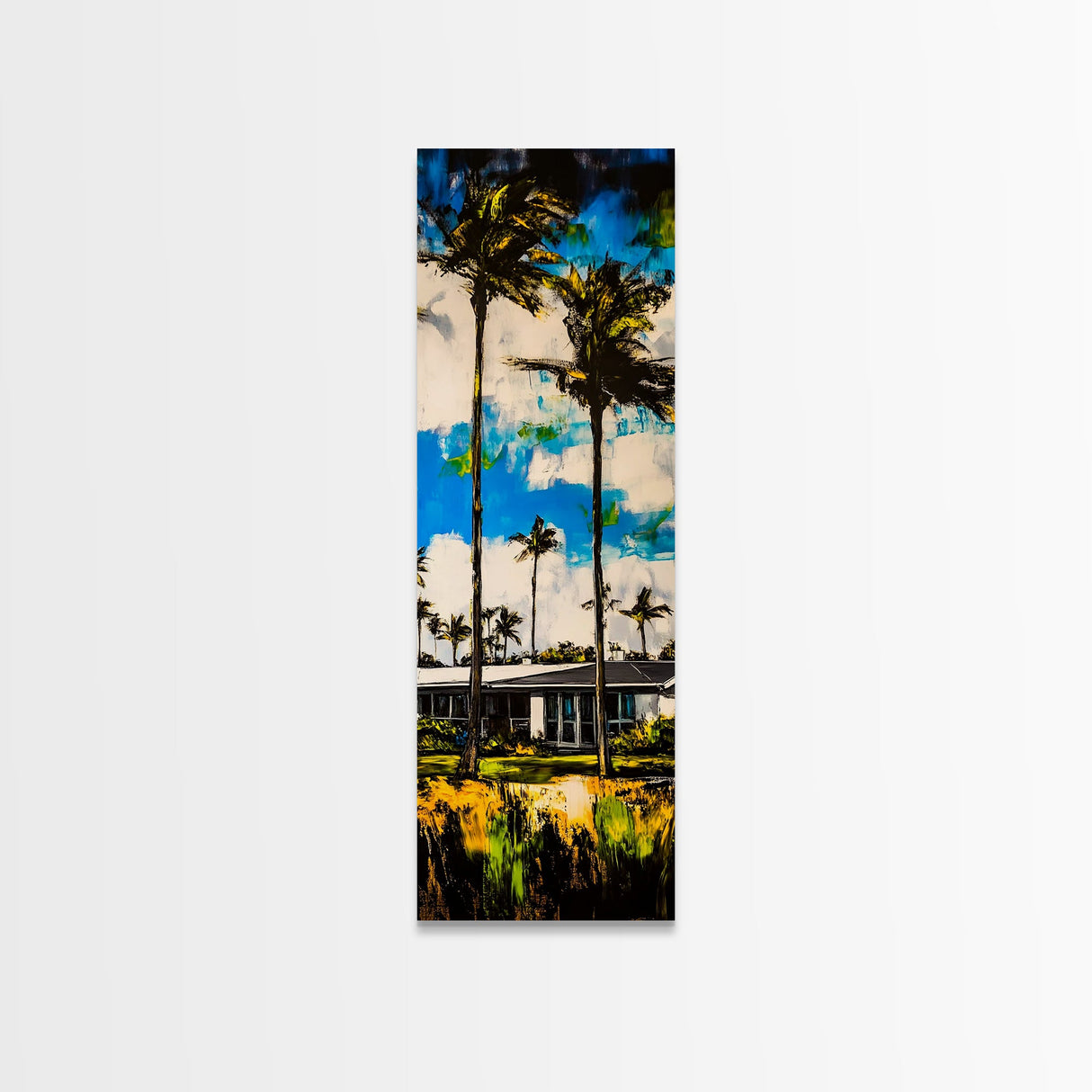 Modern Tropical Home Painting, Palm Trees Wall Art, Coastal Beach House Decor, Vibrant Blue and Green Art, Summer Wall Art, Canvas Print