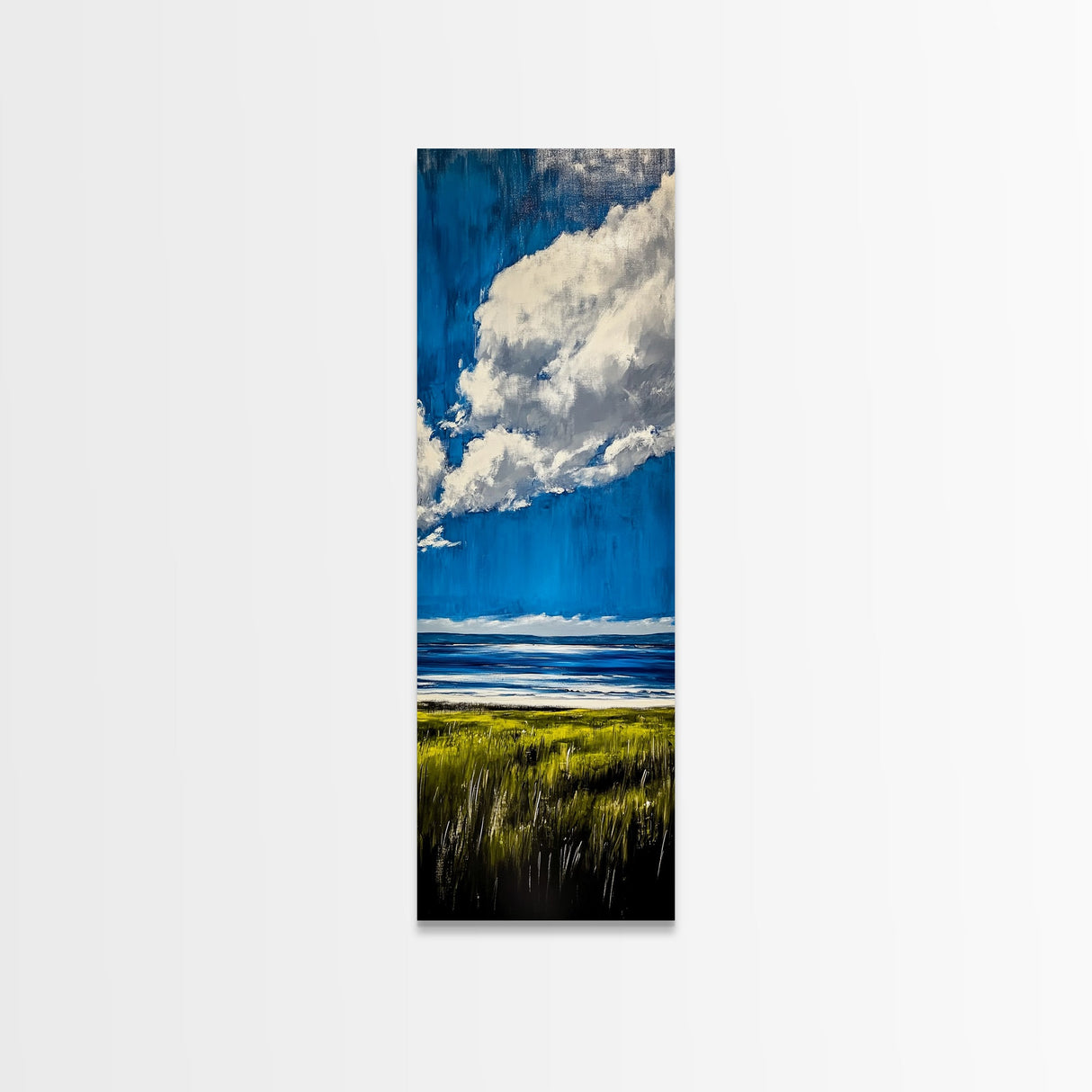 Ocean Horizon Art, Coastal Landscape Wall Decor, Sky and Clouds Painting, Serene Beach House Art, Nautical Artwork, Framed Canvas Print