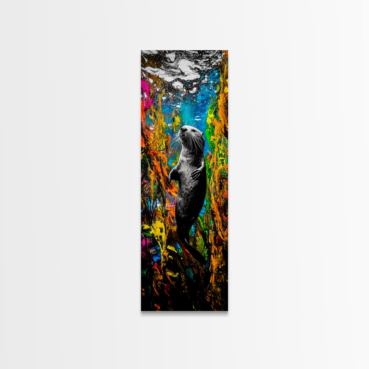 Underwater Sea Otter Art, Vibrant Ocean Life Painting, Animal Wall Decor, Unique Coastal Home Art, Beach House Decor, Canvas Print