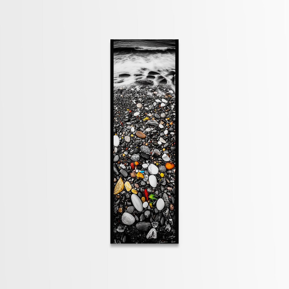 Colorful Pebble Beach, Ocean Rock Photography, Nature Wall Art, Coastal Home Decor, Modern Beach House Print, Framed Canvas Print