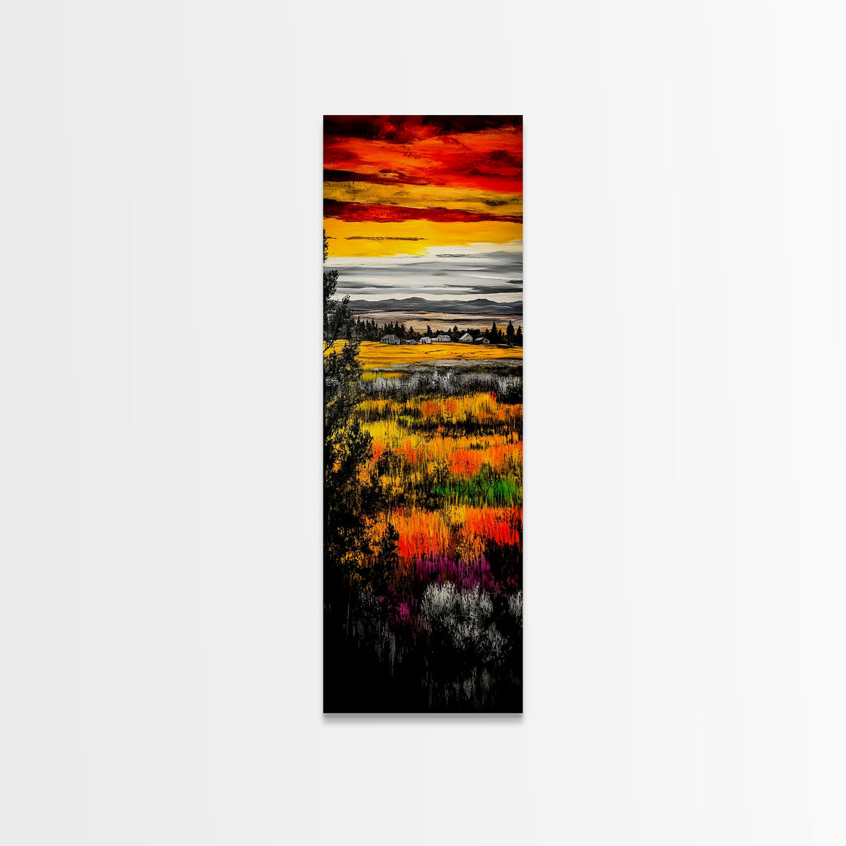 Autumn Fields, Sunset Painting, Warm Colors, Rustic Decor, Framed Canvas Print, Farmhouse Wall Art, Nature Inspired, Cozy Home Art
