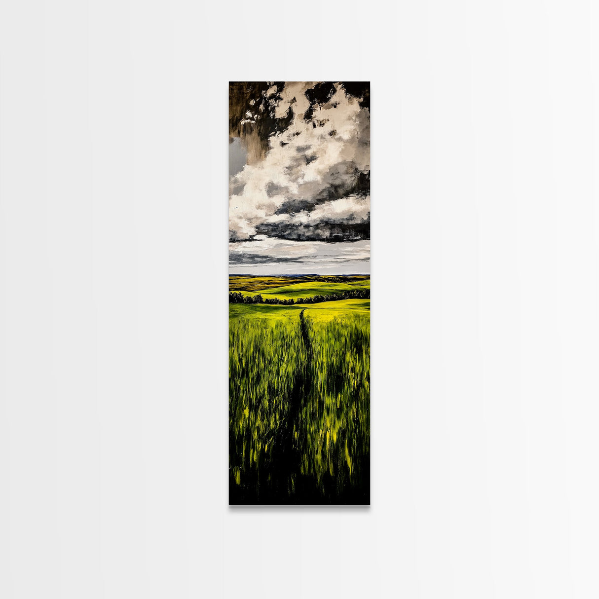 Rolling Fields, Green Landscape Painting, Farmhouse Wall Art, Nature Artwork, Rustic Home Decor, Country Living Room Art, Canvas Print