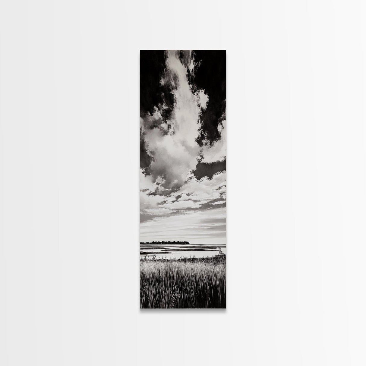 Black and White Sky, Cloudscape Wall Art, Minimalist Artwork, Nature Landscape Painting, Office or Bedroom Decor, Framed Canvas Print