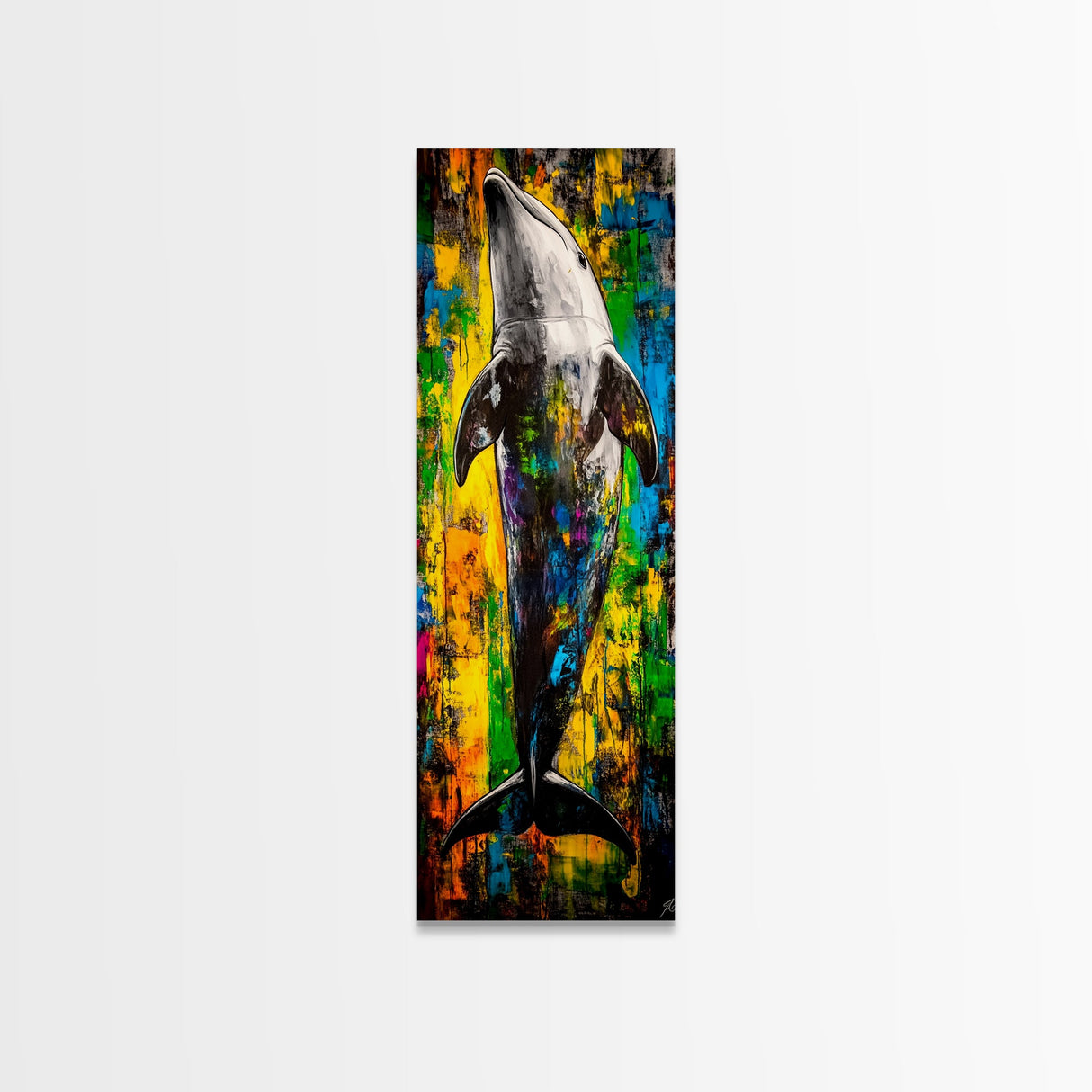 Colorful Dolphin Art, Ocean Wildlife Painting, Nautical Home Decor, Beach House Wall Art, Coastal Living Style, Canvas Print