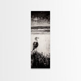 Seagull Portrait, Ocean Waves, Black and White, Framed Canvas Print, Coastal Art, Minimalist Decor, Modern Office Wall Art, Beach House Art