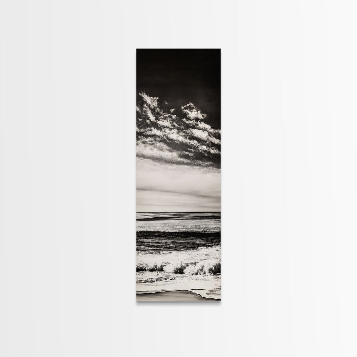 Ocean Horizon, Black and White, Cloudy Sky, Canvas Print, Coastal Wall Art, Minimalist Seascape, Modern Living Room Decor, Nautical Art