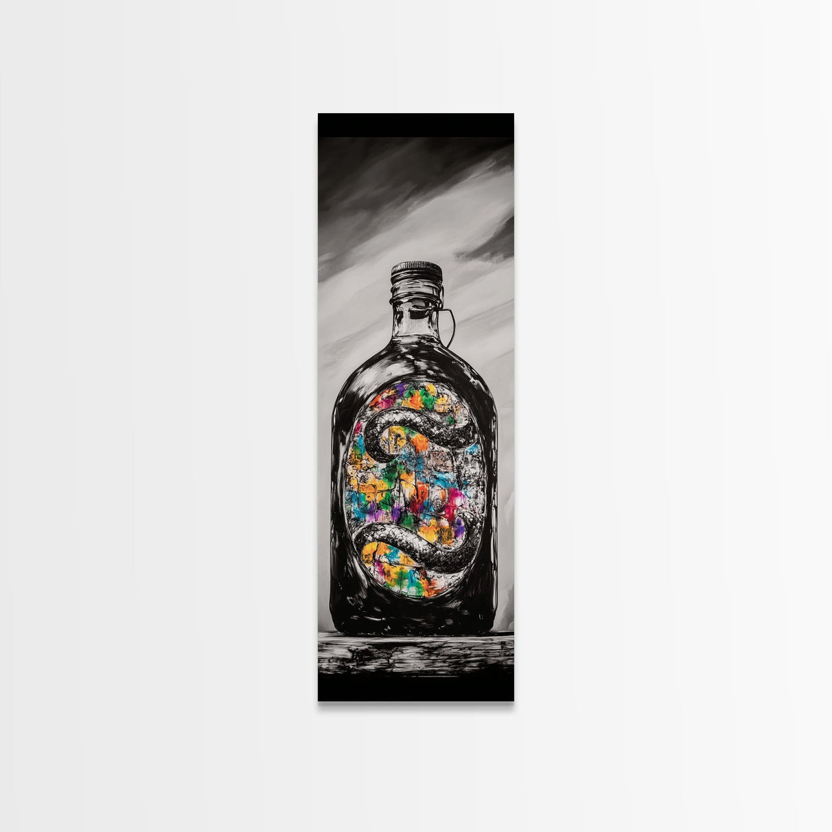 Snake in Bottle, Surreal, Dark Art, Framed Canvas Print, Gothic Home Decor, Unique Gift, Mysterious Artwork, Living Room Wall Art