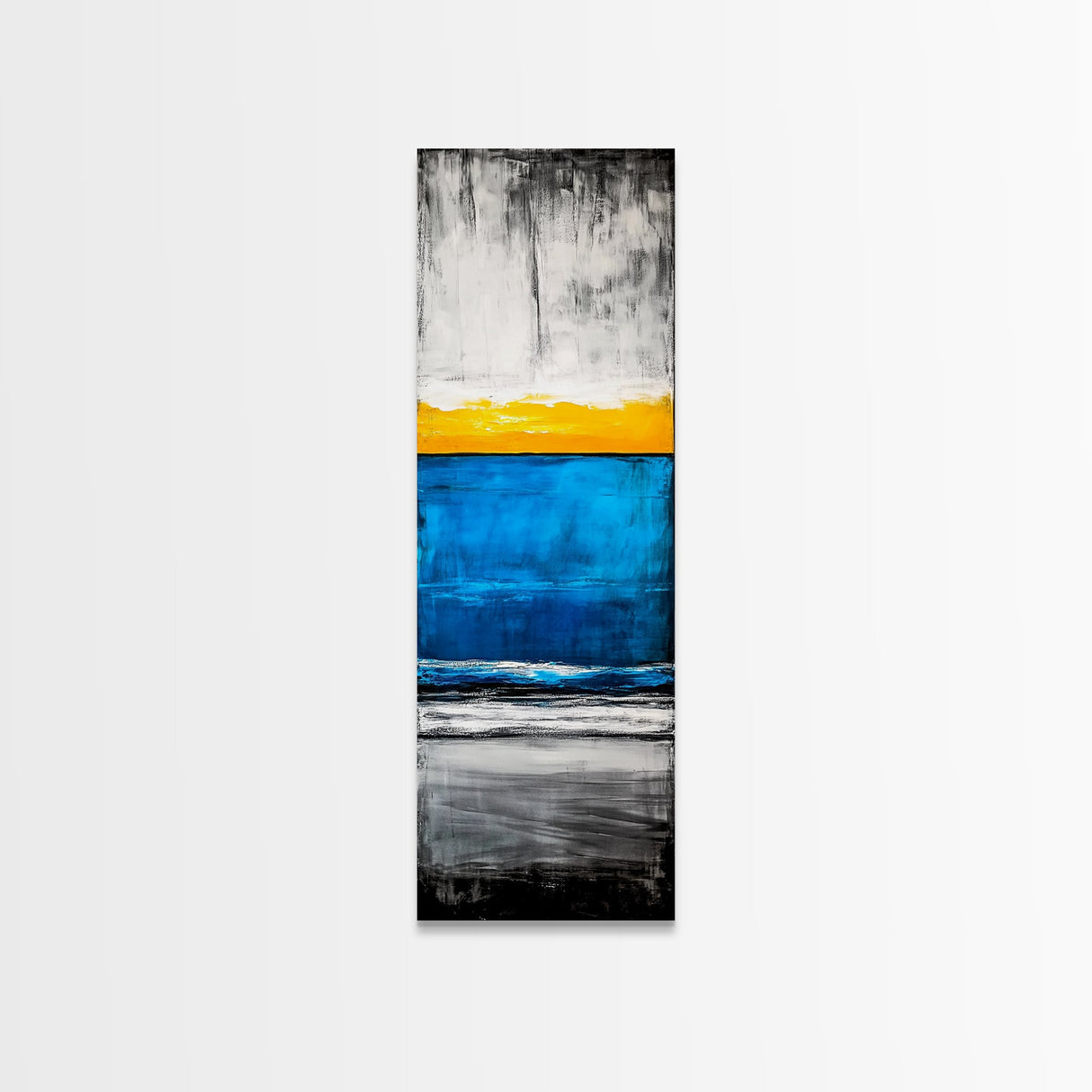 Sunset, Ocean, Waves, Framed Canvas Print, Coastal Wall Art, Modern Beach Decor, Blue and Yellow Abstract, Large Statement Art