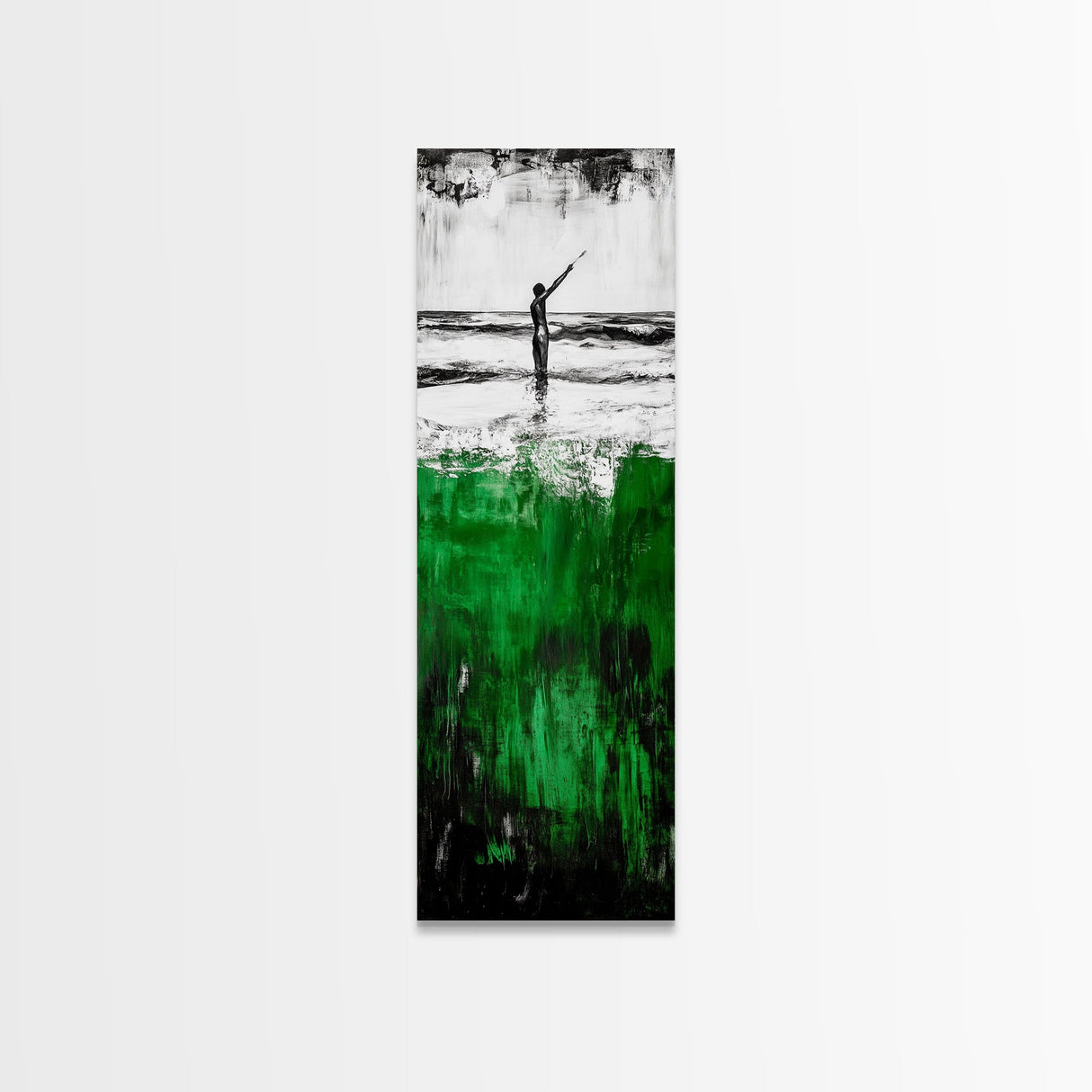 Abstract Ocean, Surreal Water, Green and Black, Framed Canvas Print, Coastal Minimalist Art, Modern Beach Wall Decor, Office Art