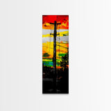 Sunset Utility Pole, Electric Lines, Urban Contrast, Canvas Print, Industrial Wall Art, Bold Colorful Decor, Modern Living Room Art