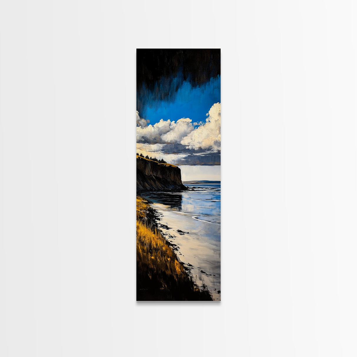 Coastal Cliff Art, Seaside Landscape Painting, Ocean View Wall Decor, Nature Home Design, Relaxing Beach Scene, Framed Canvas Print