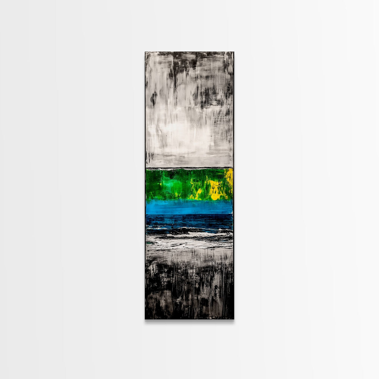 Abstract Landscape, Green and Blue, Modern Minimalist, Framed Canvas Print, Contemporary Wall Art, Office Decor, Living Room Artwork