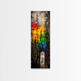 Rainbow Forest, Abstract Trees, Dark Woodland, Canvas Print, Vibrant Nature Art, Boho Home Decor, Fall Wall Artwork