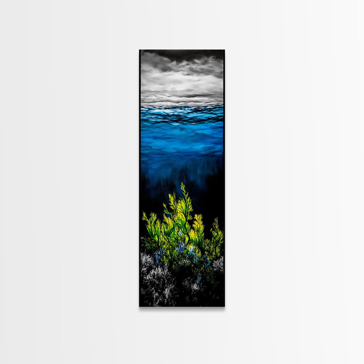 Deep Sea, Blue Water, Ocean Waves, Underwater Scene, Framed Canvas Print, Nautical Wall Art, Bathroom Art, Coastal Home Decor