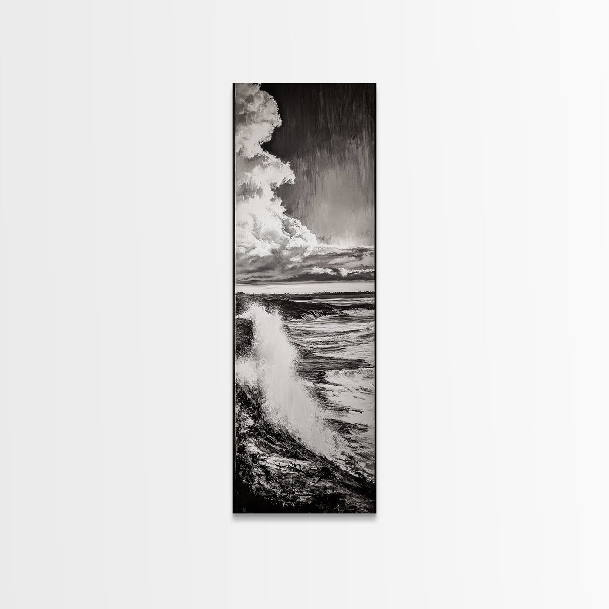 Ocean Power, Wave Crash, Coastal Landscape, Dramatic Seascape, Framed Canvas Print, Black and White Wall Art, Beach House Decor