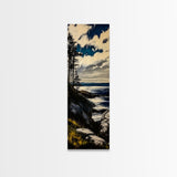 Cliffside View, Coastal Landscape, Nature Wall Art, Tranquil Seascape, Framed Canvas Print, Bedroom Wall Decor, Blue and Green Artwork