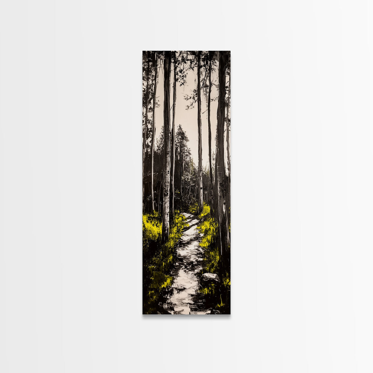 Forest Pathway, Black and White Nature Art, Autumn Trees Painting, Woodland Scene, Rustic Landscape, Living Room Wall Art, Canvas Print