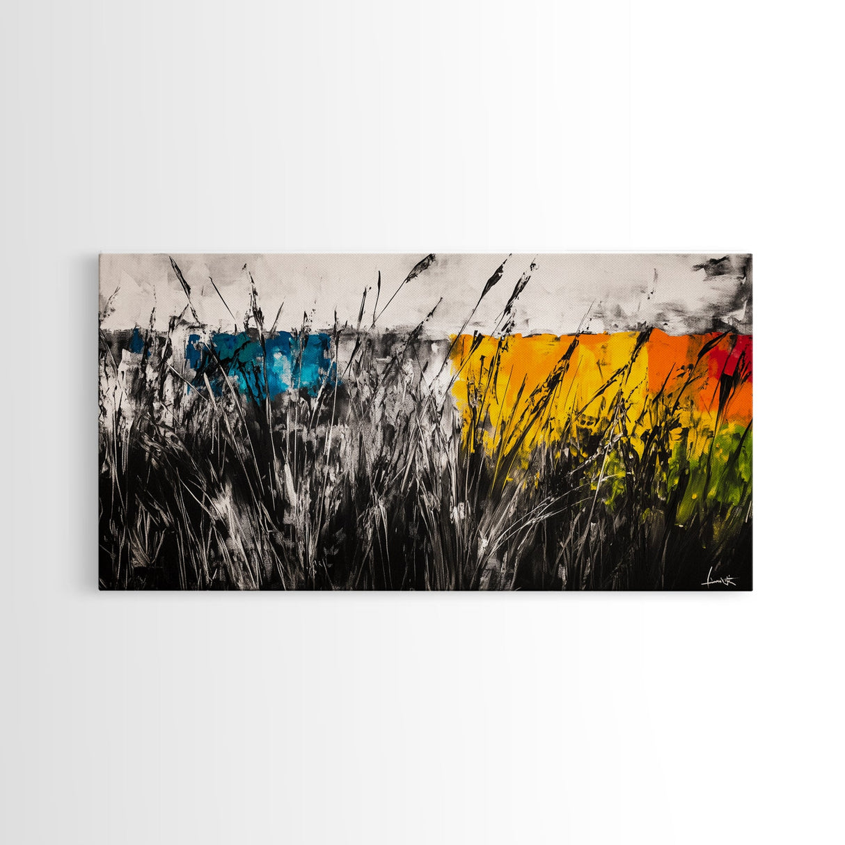 Abstract Field, Colorful Grass, Modern Landscape, Framed Canvas Print, Fall Wall Art, Boho Home Decor, Large Wall Art, Bedroom Wall Art